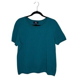 Lands End Women's Sweater Short Sleeve Sz L 100% Cashmere Teal Speckle 473835